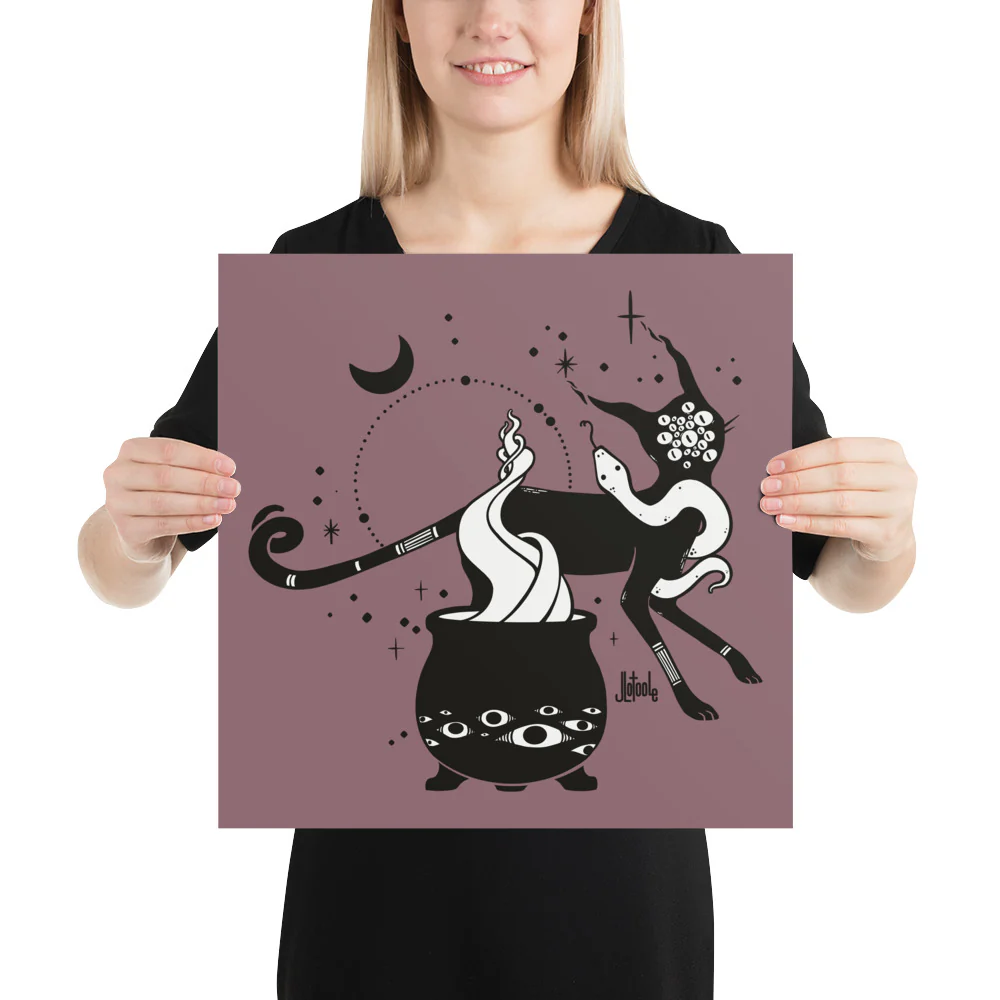 Cat And Witches' Cauldron, Matte Art Print Poster - Image 5