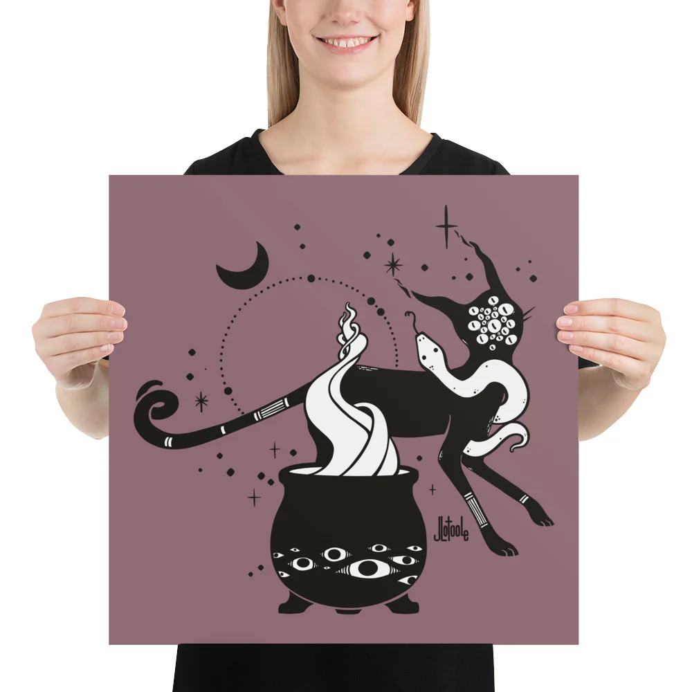 Cat And Witches' Cauldron, Matte Art Print Poster - Image 6