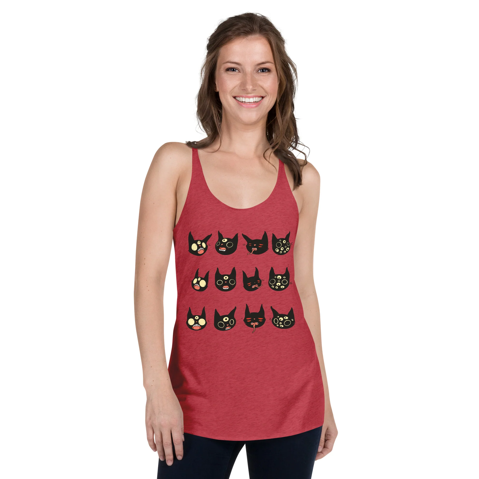 Cat Faces, Racerback Tank Top - Image 2