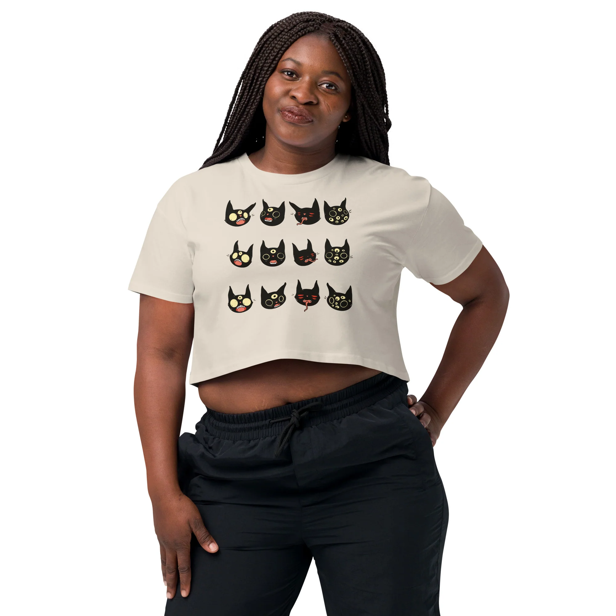 Cat Faces, Relaxed Crop Top - Image 2