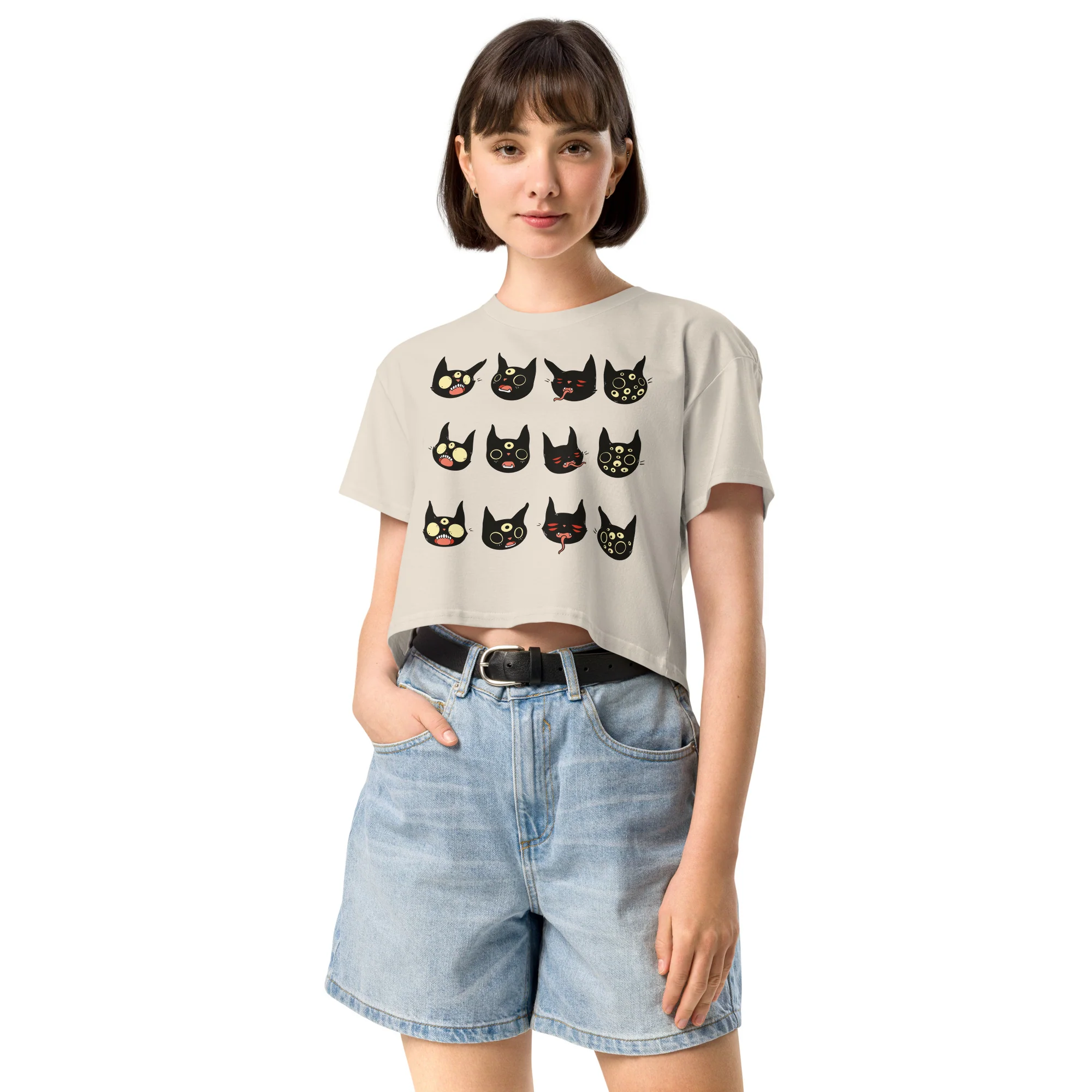 Cat Faces, Relaxed Crop Top - Image 3