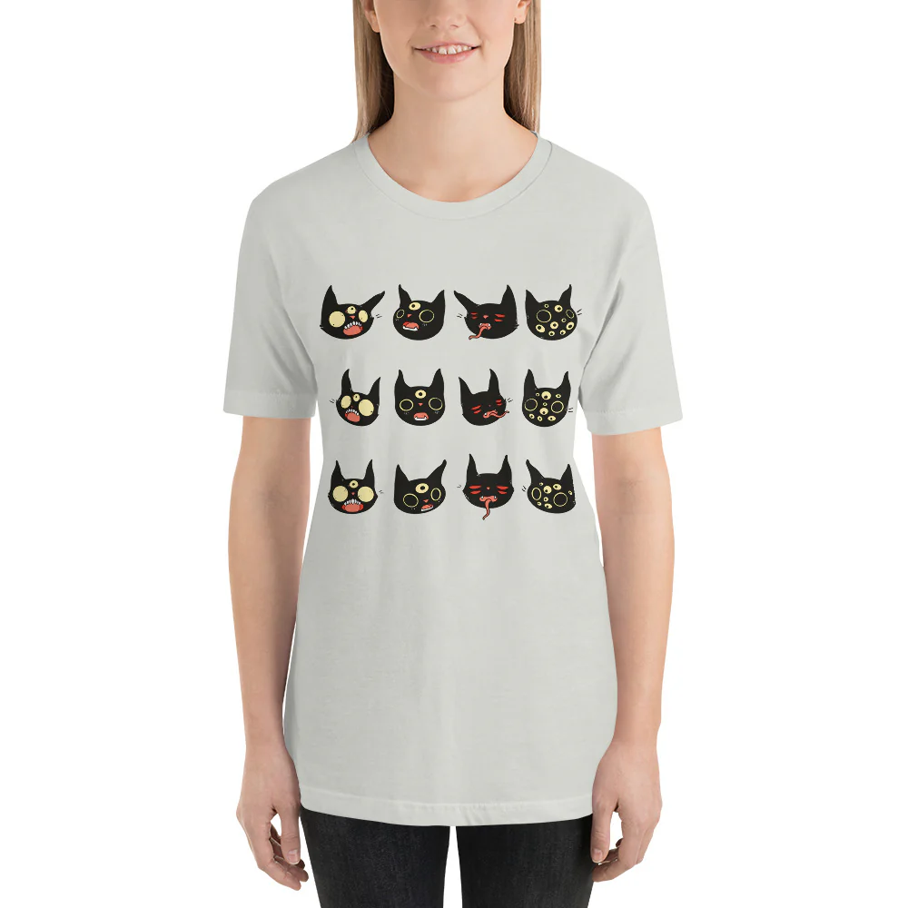 Cat Faces, Unisex T-Shirt, Silver - Image 3