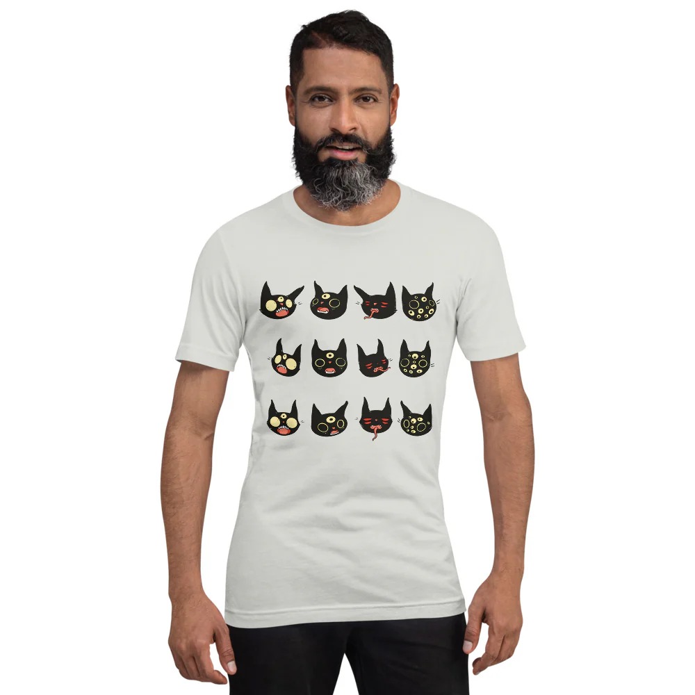 Cat Faces, Unisex T-Shirt, Silver - Image 4
