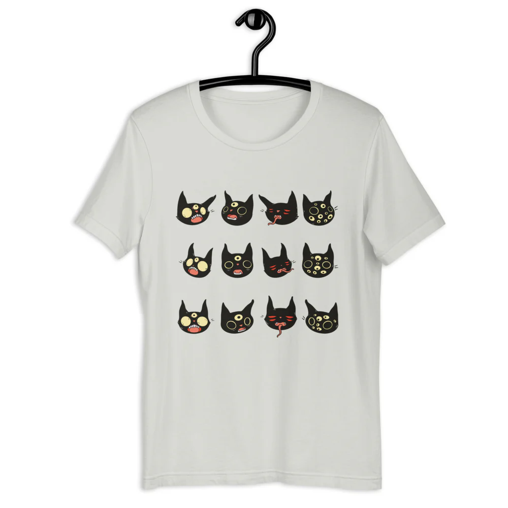 Cat Faces, Unisex T-Shirt, Silver - Image 5