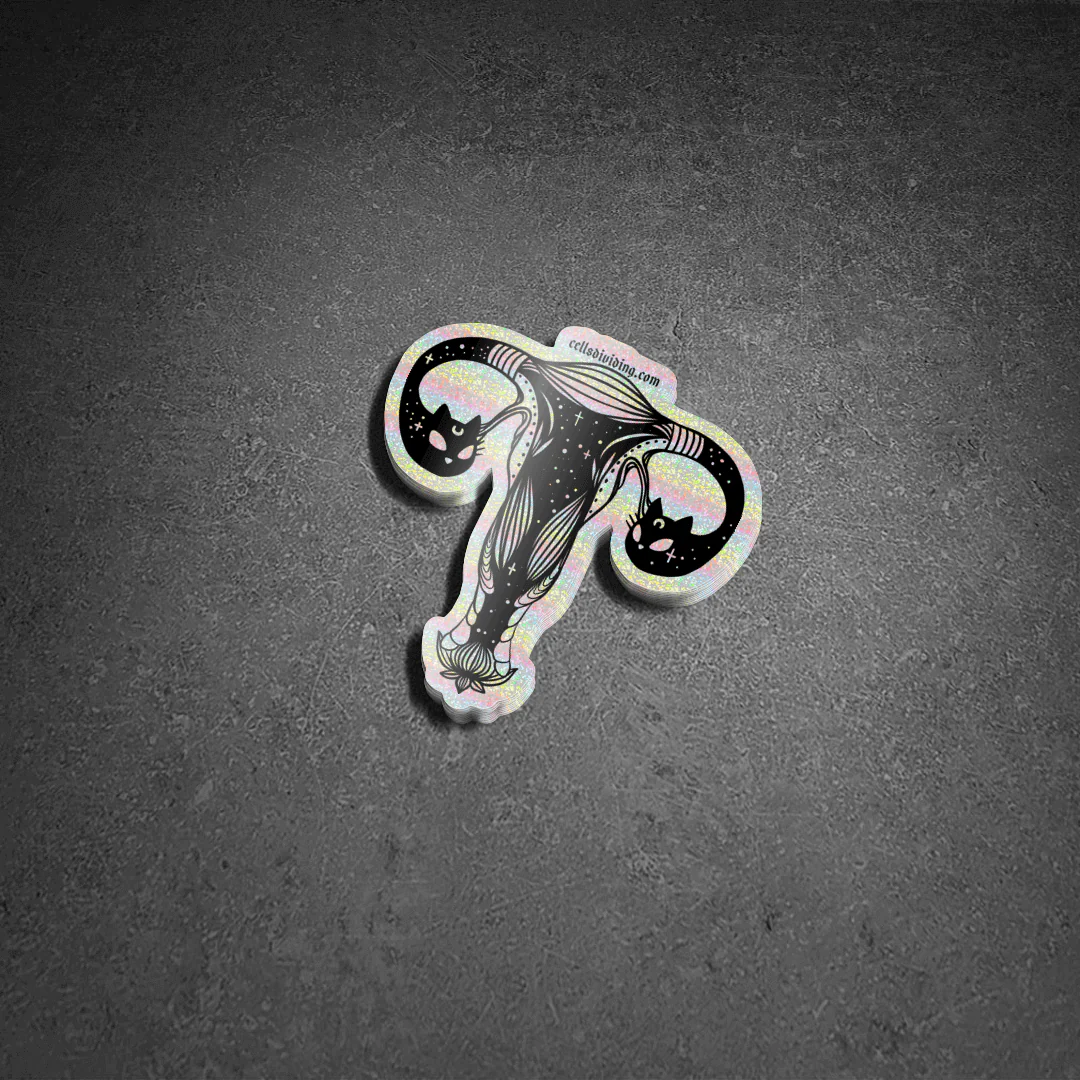 Cat Head Uterus, Glitter Sticker - Image 4