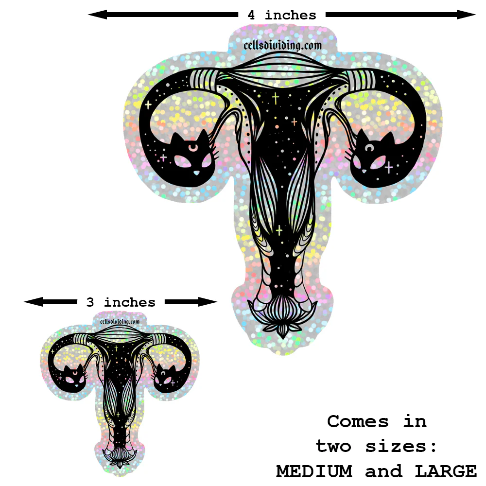 Cat Head Uterus, Glitter Sticker - Image 5