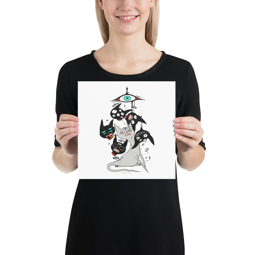 Cat Heads, Matte Art Print Poster - Image 3
