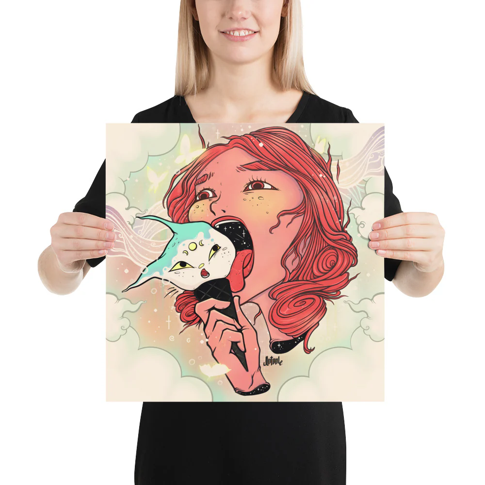 Cat Ice Cream, Matte Art Print Poster - Image 2