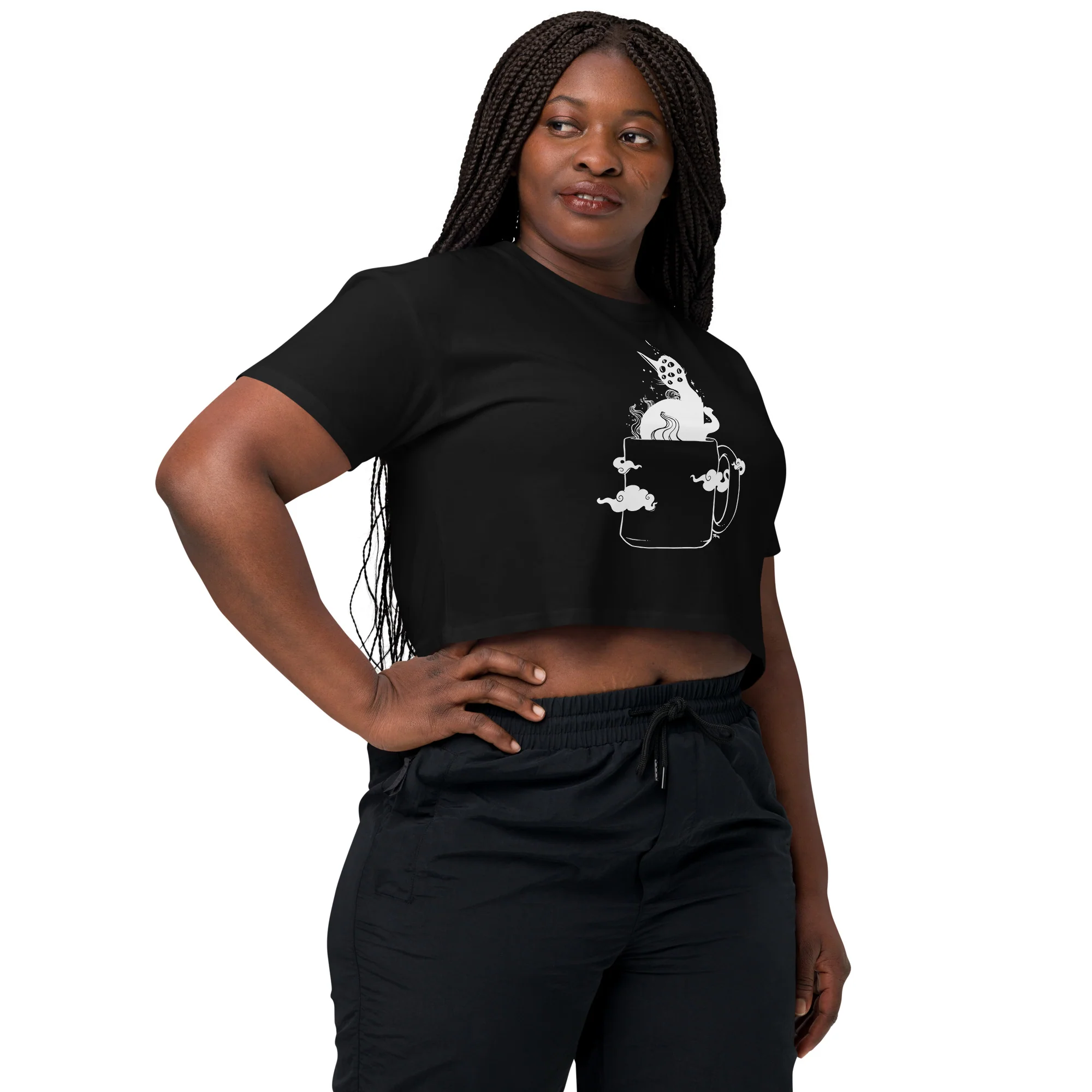 Cat In Coffee Cup, Relaxed Crop Top - Image 4