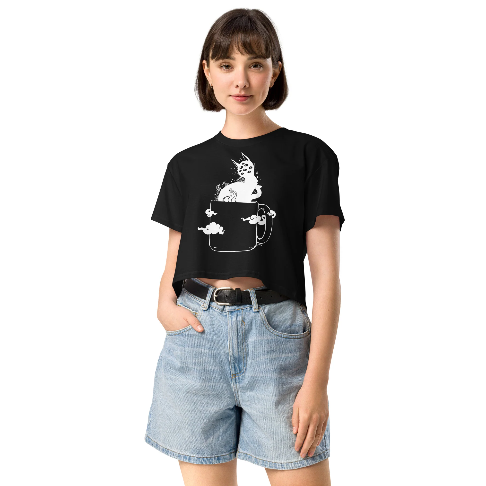 Cat In Coffee Cup, Relaxed Crop Top - Image 6
