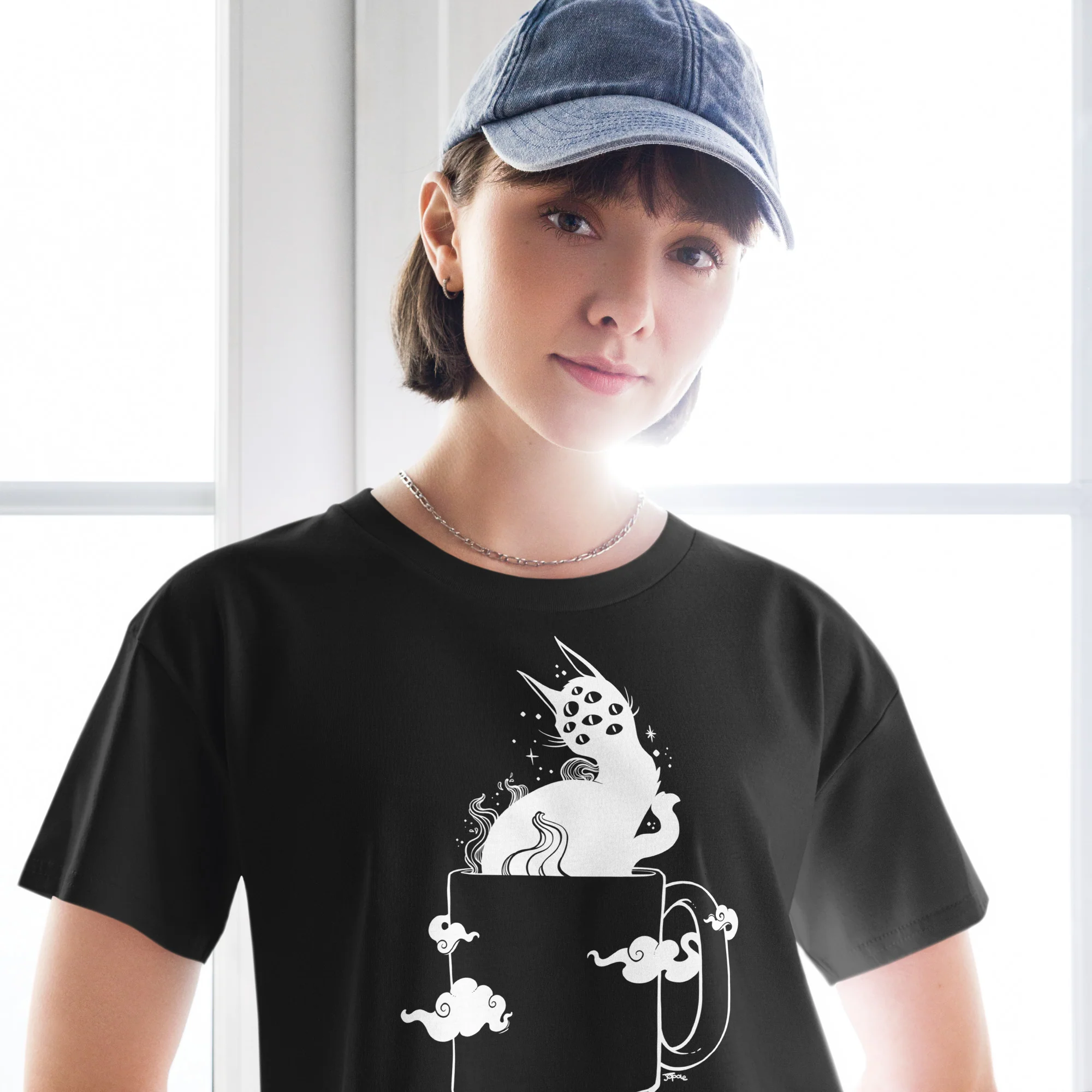 Cat In Coffee Cup, Relaxed Crop Top - Image 7