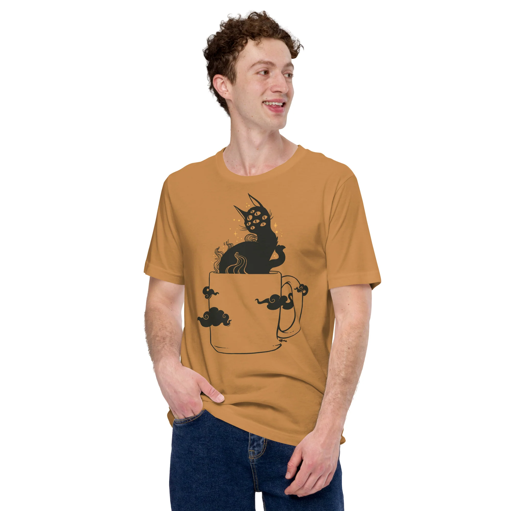 Cat In Coffee Cup, Unisex T-Shirt - Image 10