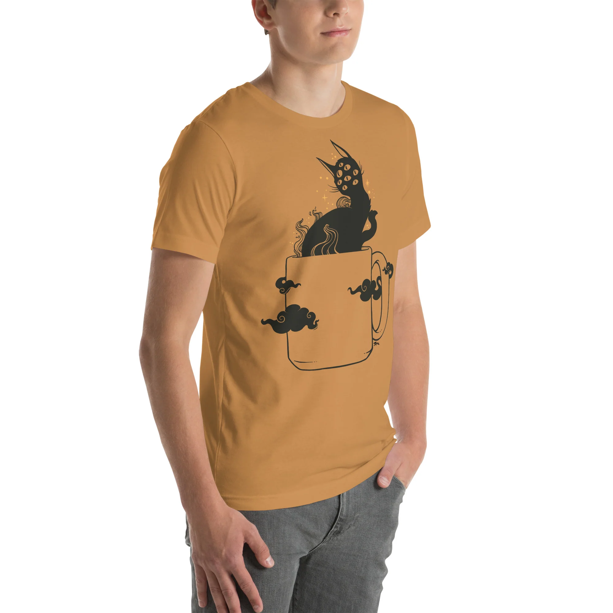Cat In Coffee Cup, Unisex T-Shirt - Image 3