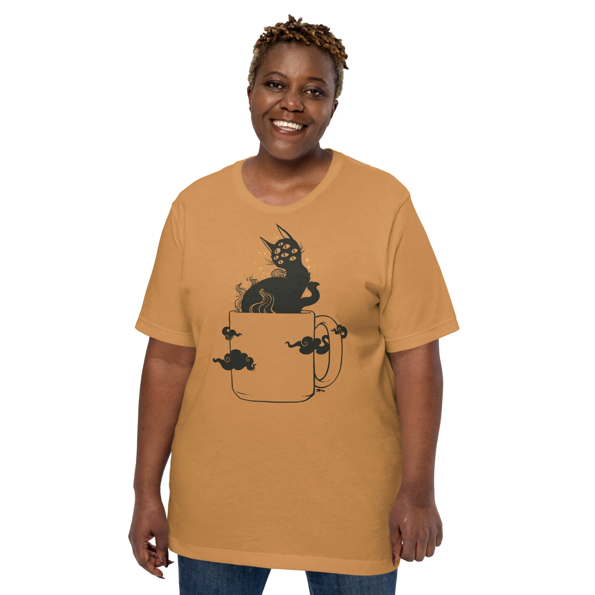 Cat In Coffee Cup, Unisex T-Shirt - Image 5