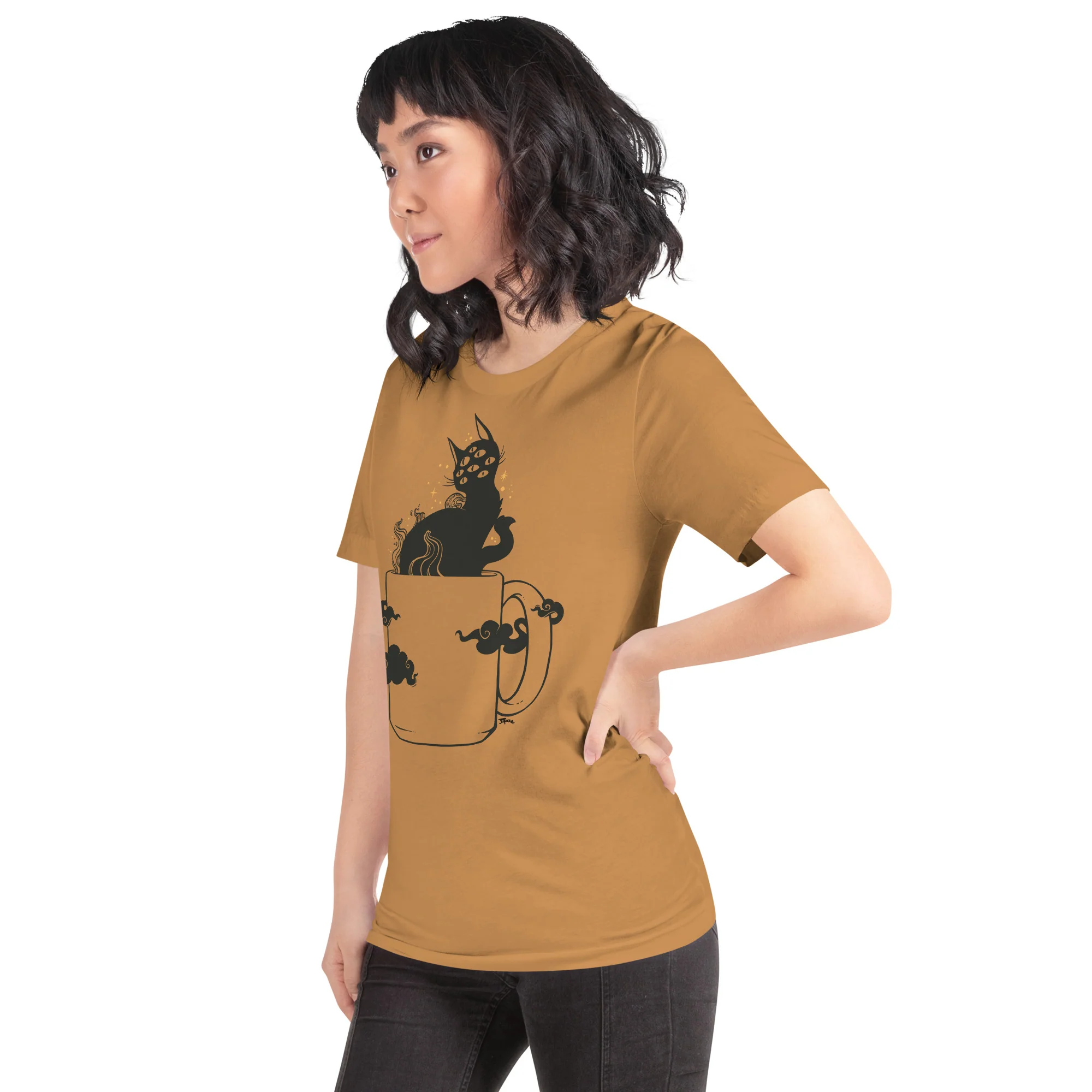 Cat In Coffee Cup, Unisex T-Shirt - Image 6