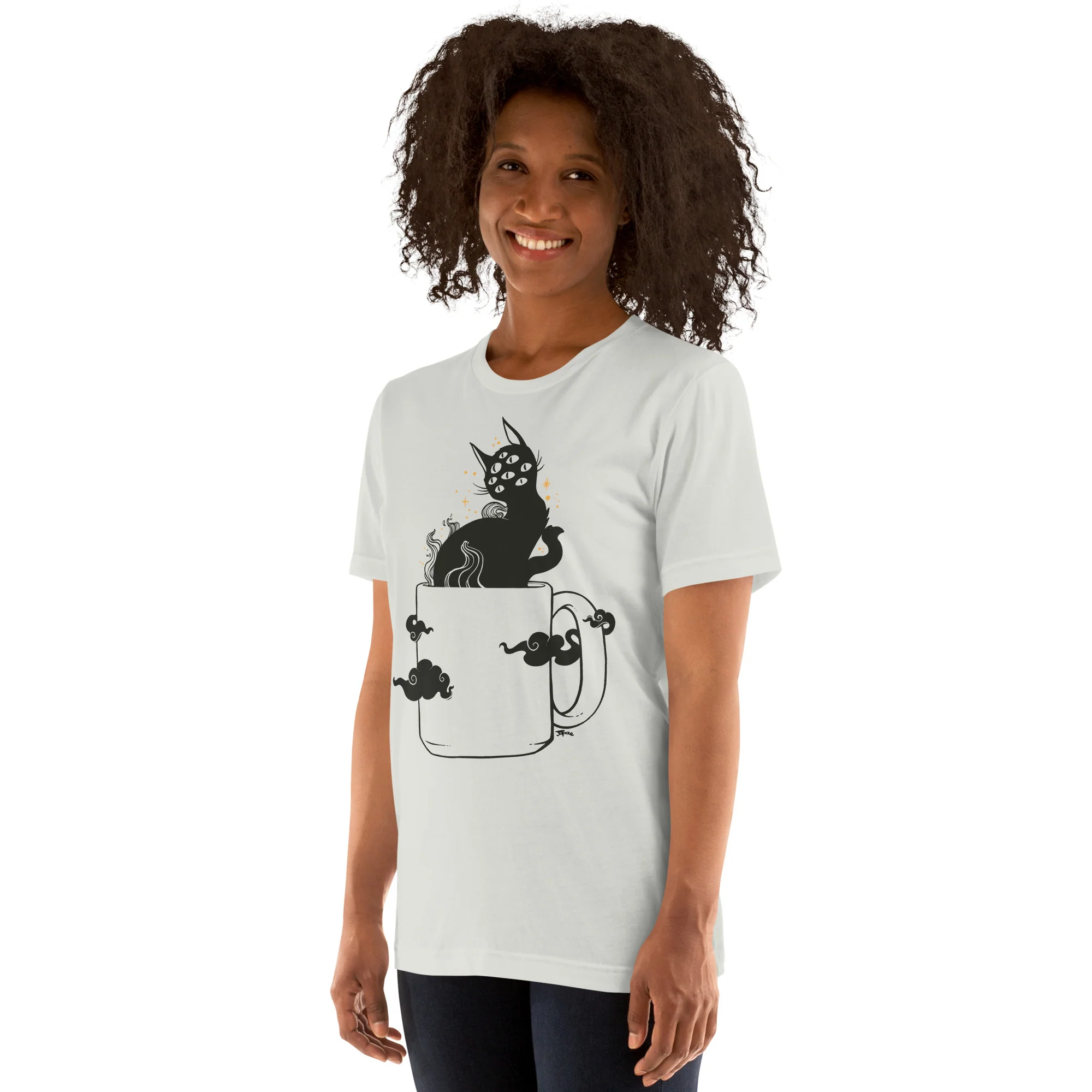 Cat In Coffee Cup, Unisex T-Shirt - Image 8
