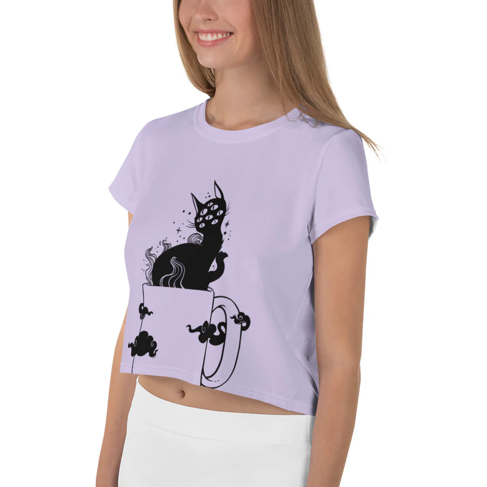 Cat In Cup, Sublimation Crop Top - Image 3