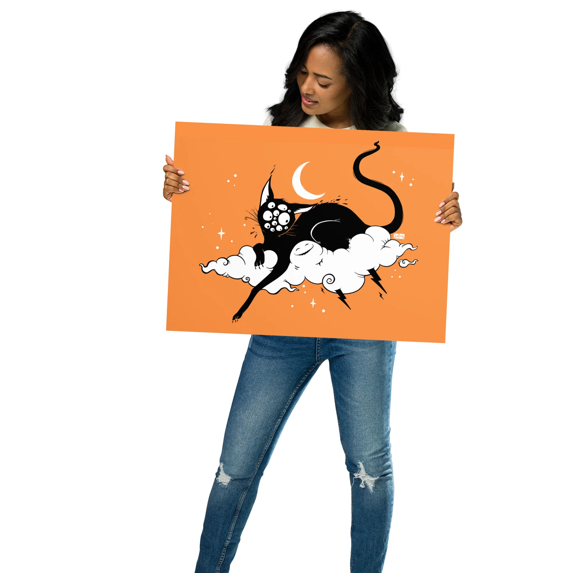 Cat On A Cloud, Orange, Matte Art Print Poster - Image 10