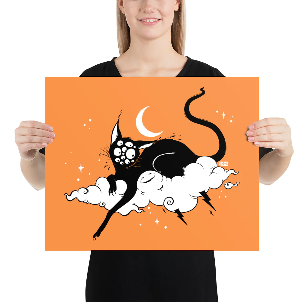 Cat On A Cloud, Orange, Matte Art Print Poster - Image 2
