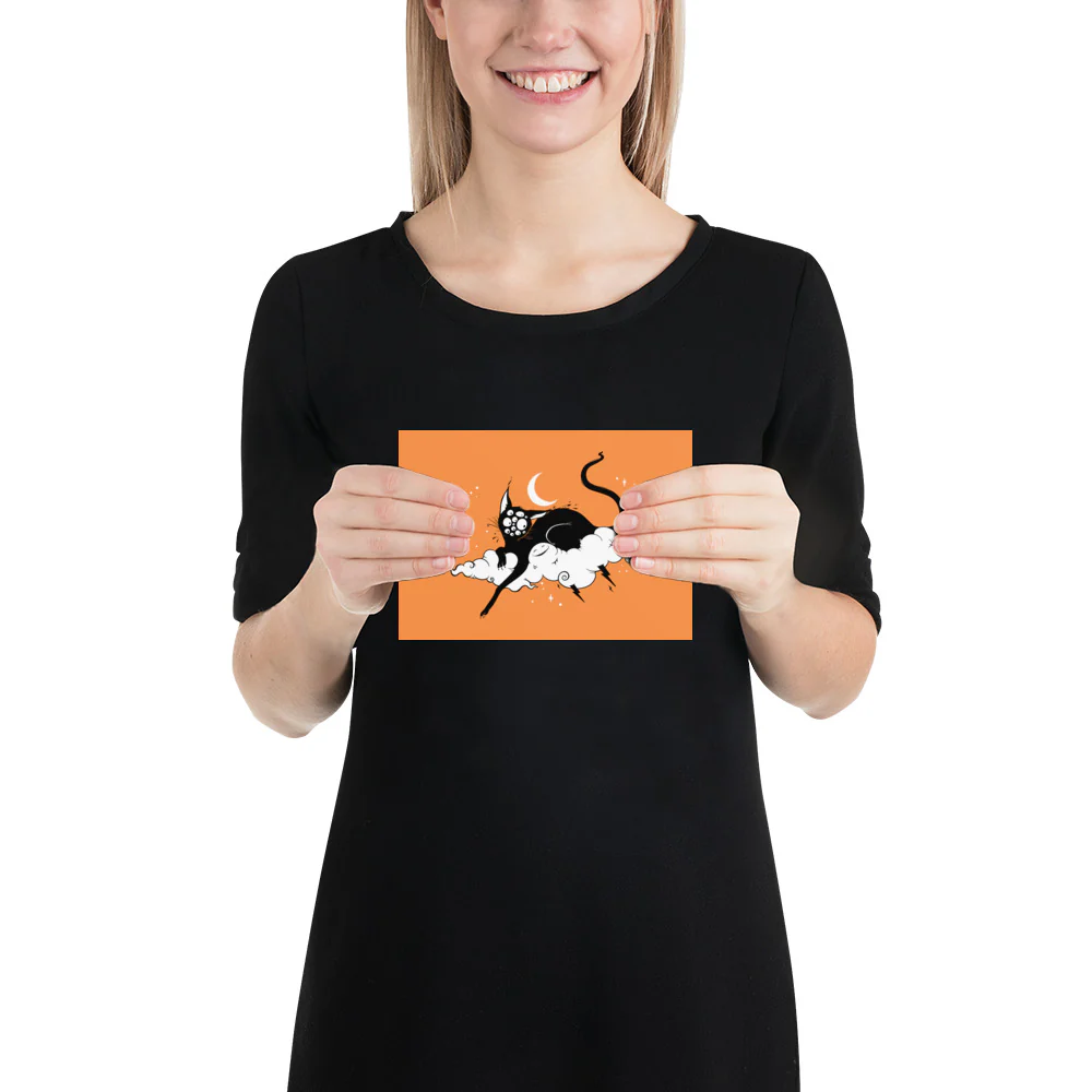 Cat On A Cloud, Orange, Matte Art Print Poster - Image 3