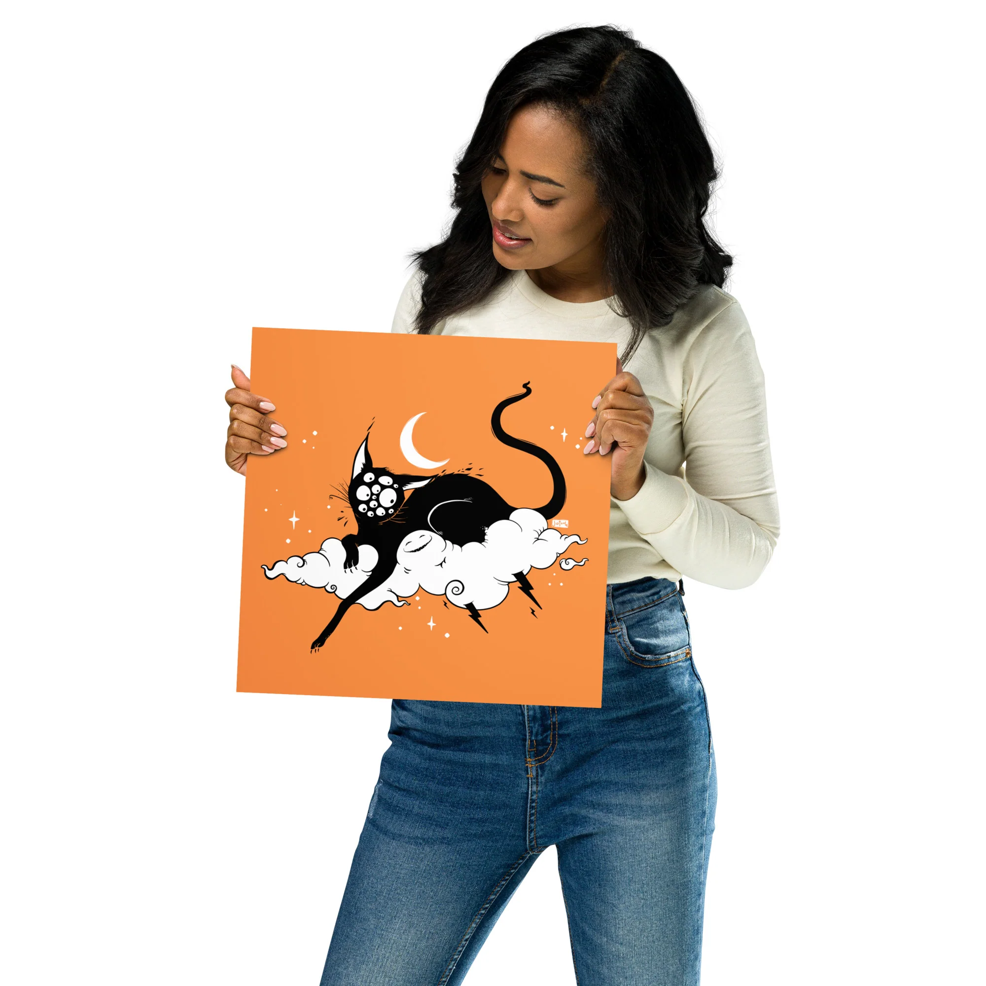 Cat On A Cloud, Orange, Matte Art Print Poster - Image 6