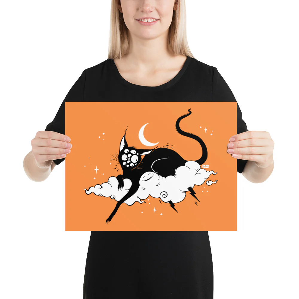 Cat On A Cloud, Orange, Matte Art Print Poster - Image 7