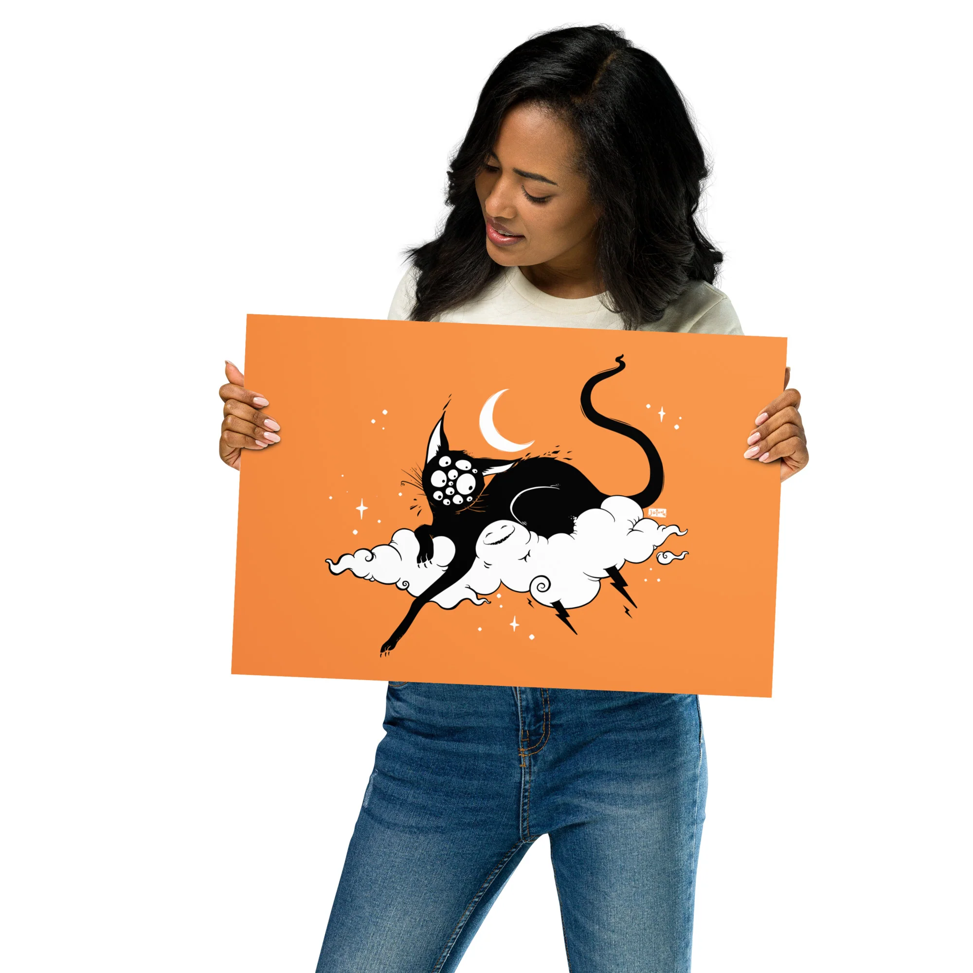 Cat On A Cloud, Orange, Matte Art Print Poster - Image 8