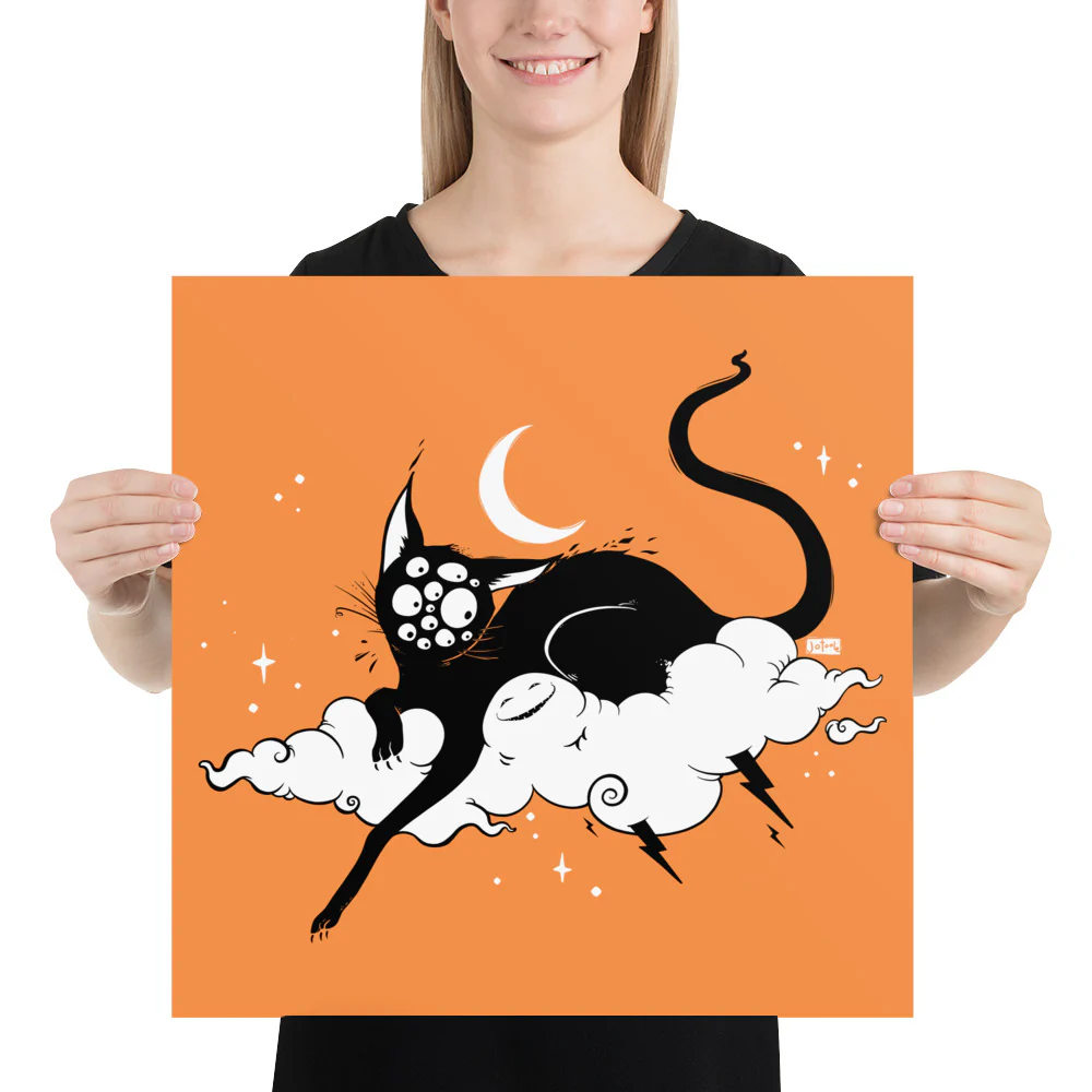 Cat On A Cloud, Orange, Matte Art Print Poster - Image 9