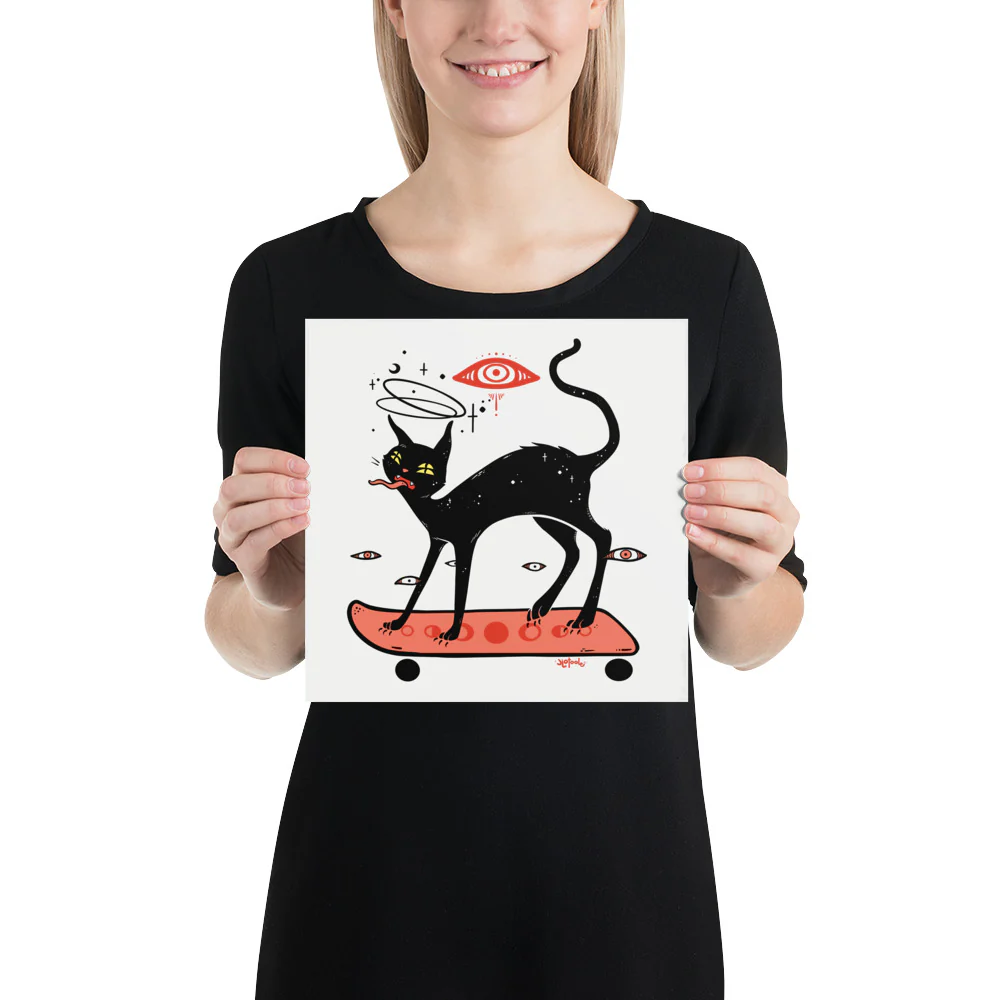 Cat On Skateboard, Matte Art Print Poster - Image 2
