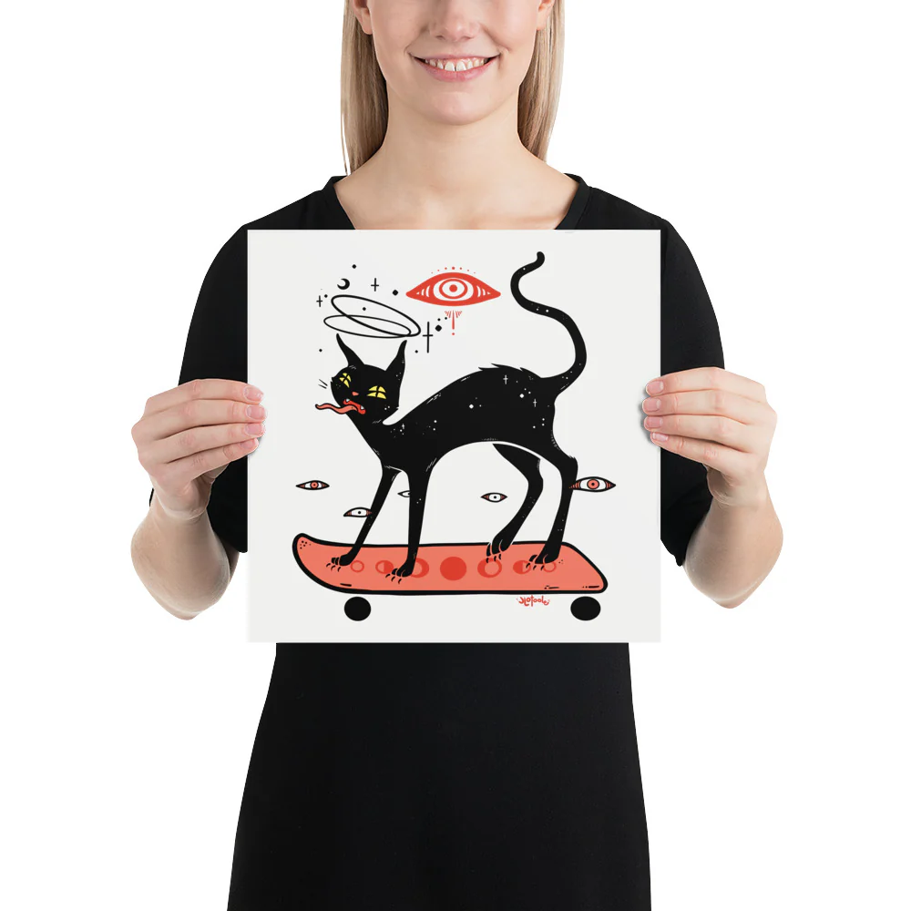 Cat On Skateboard, Matte Art Print Poster - Image 3