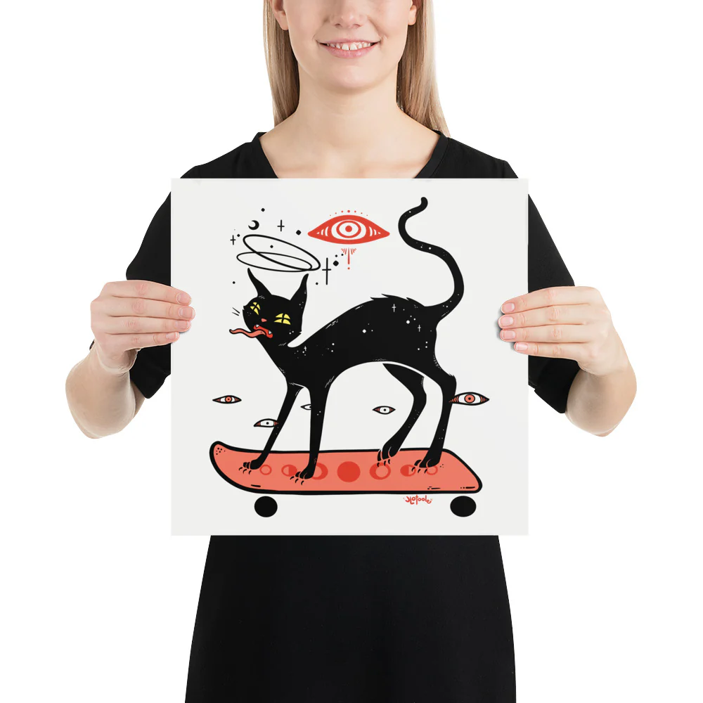Cat On Skateboard, Matte Art Print Poster - Image 4