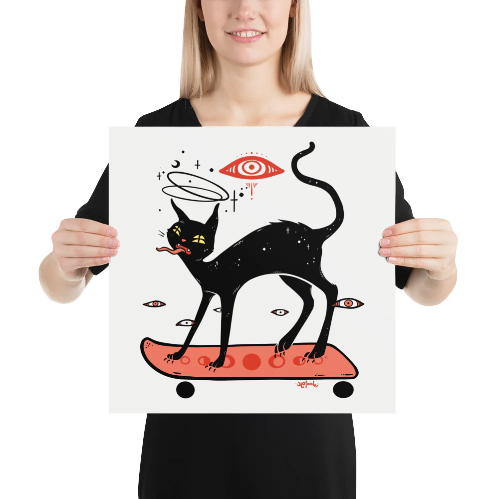 Cat On Skateboard, Matte Art Print Poster - Image 5
