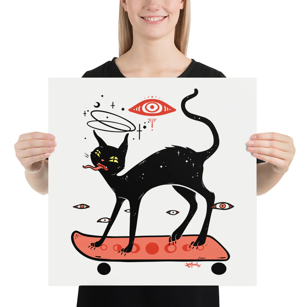 Cat On Skateboard, Matte Art Print Poster - Image 6
