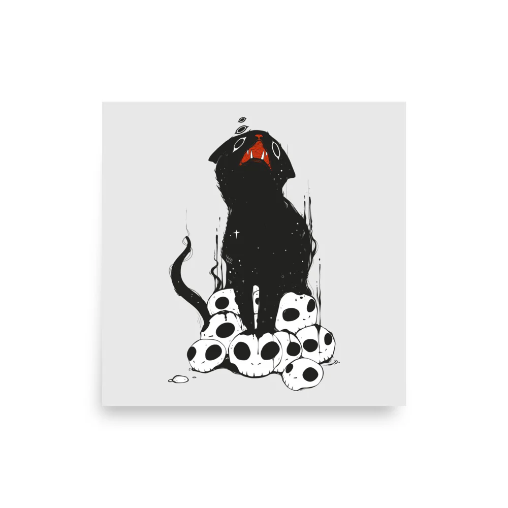 Cat On Skulls 2, Matte Art Print Poster - Image 3