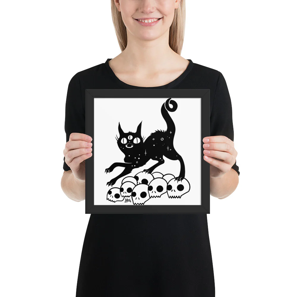 Cat On Skulls, Framed Art Print - Image 4