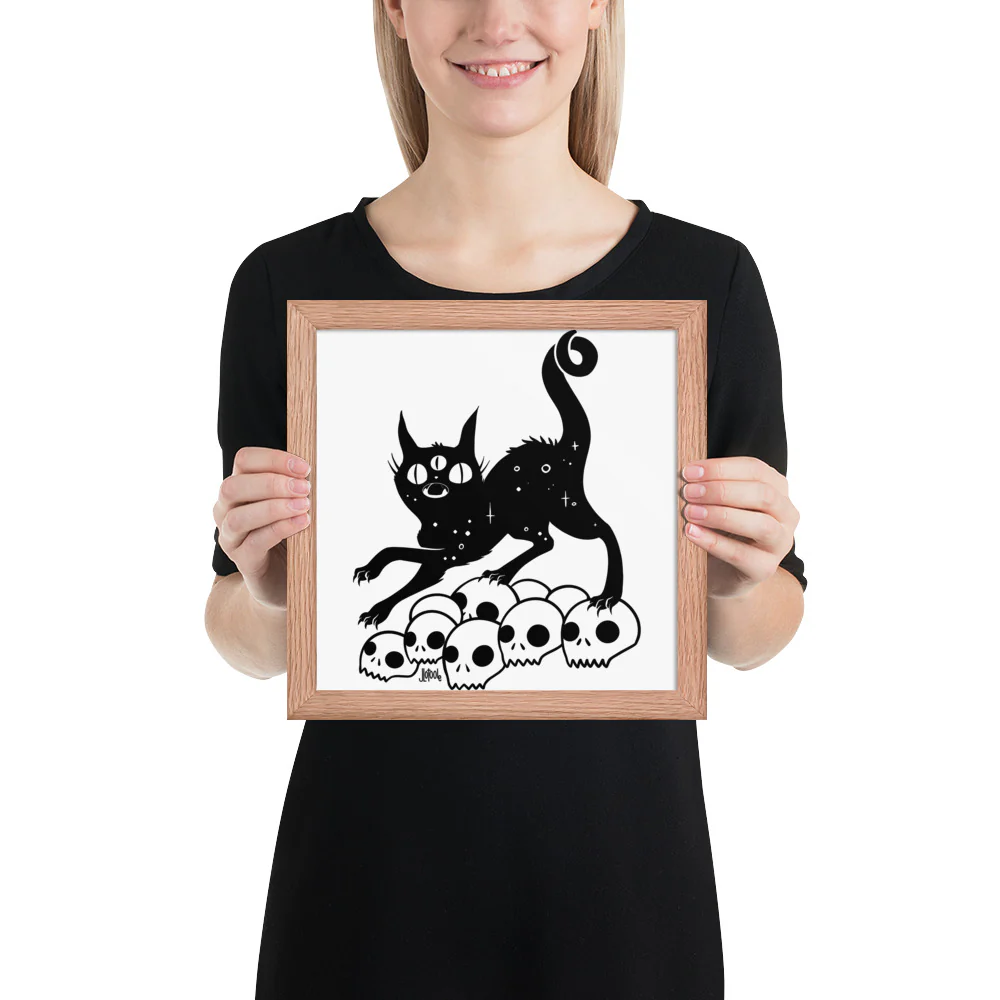 Cat On Skulls, Framed Art Print - Image 5