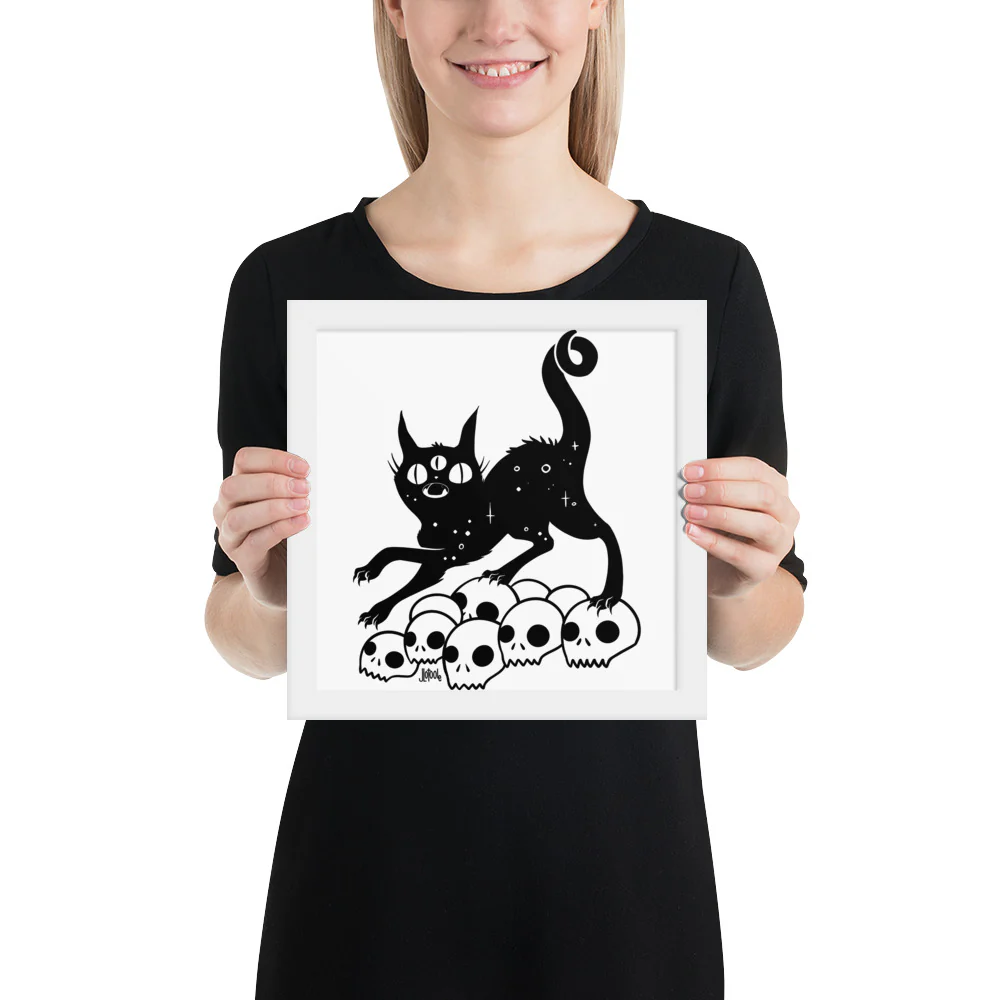 Cat On Skulls, Framed Art Print - Image 6