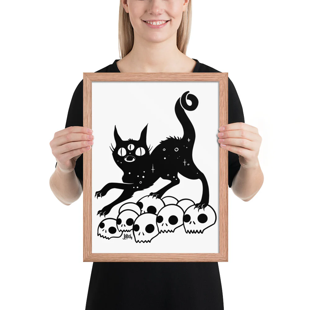 Cat On Skulls, Framed Art Print - Image 8