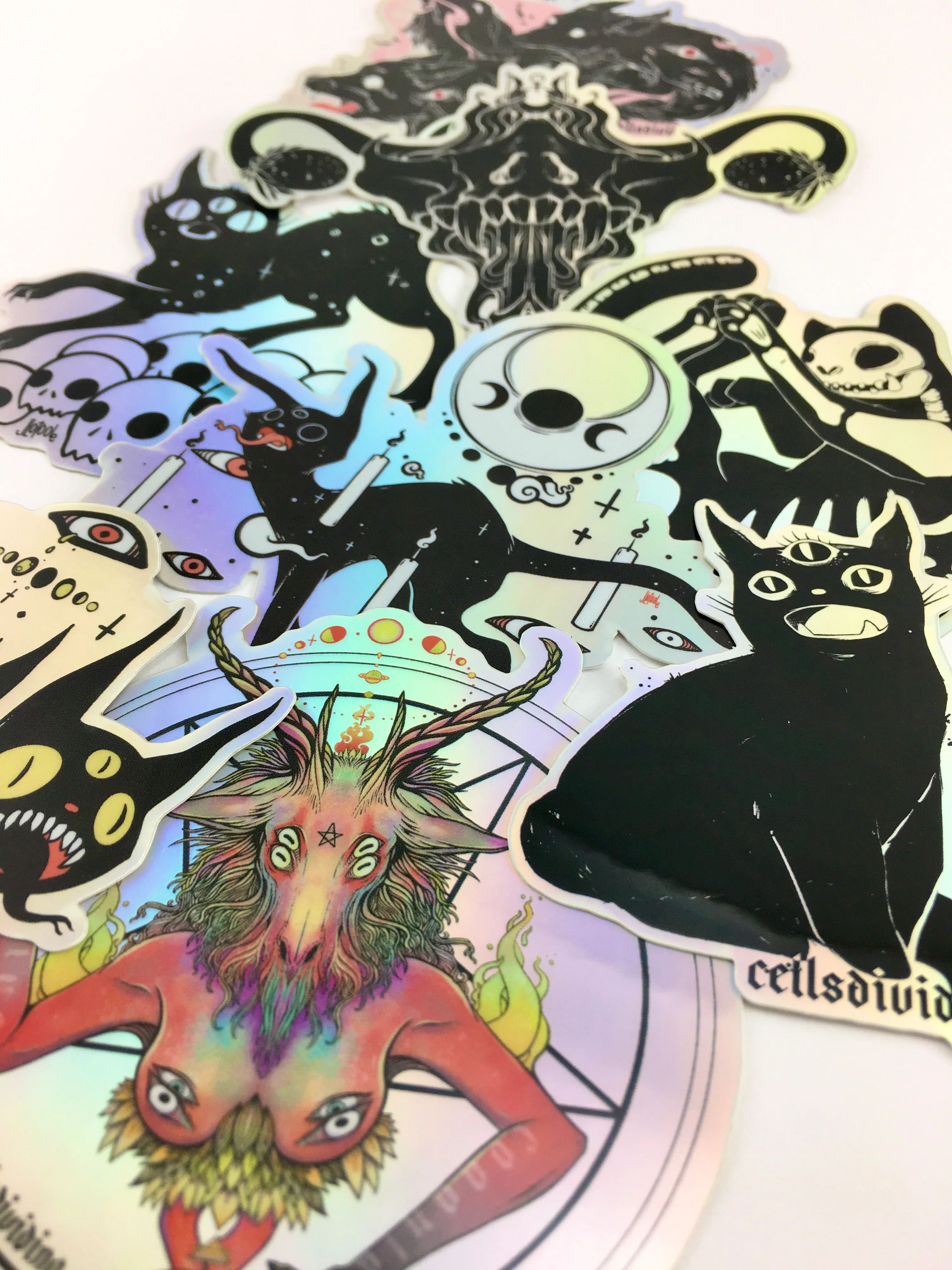 Cat On Skulls, Holographic Sticker - Image 3