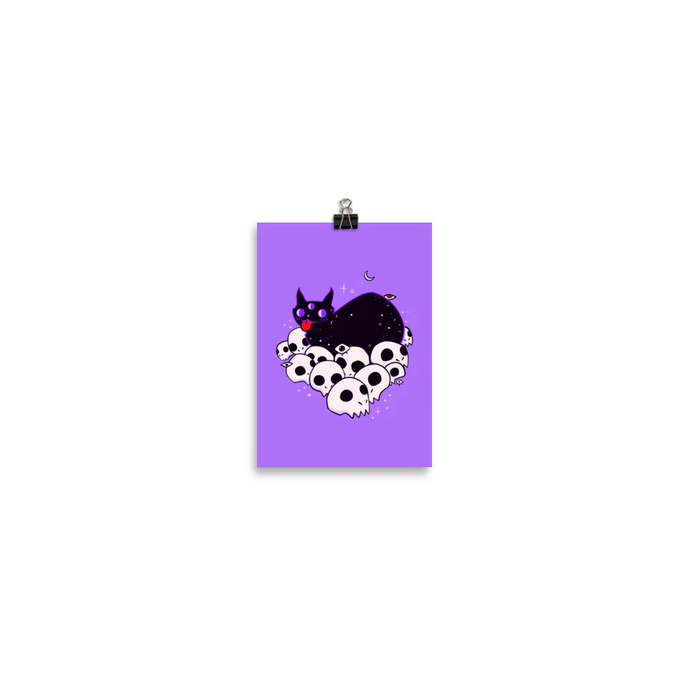 Cat On Skulls, Matte Art Print Poster - Image 2