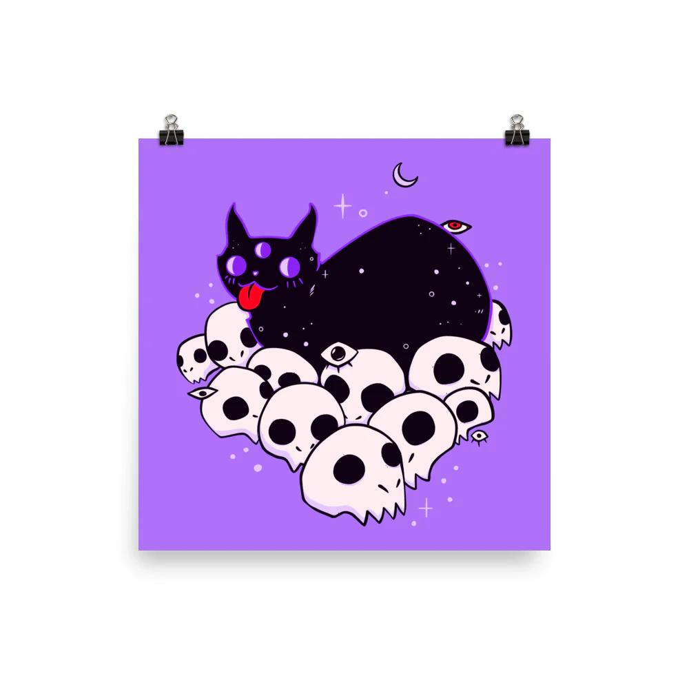 Cat On Skulls, Matte Art Print Poster - Image 3