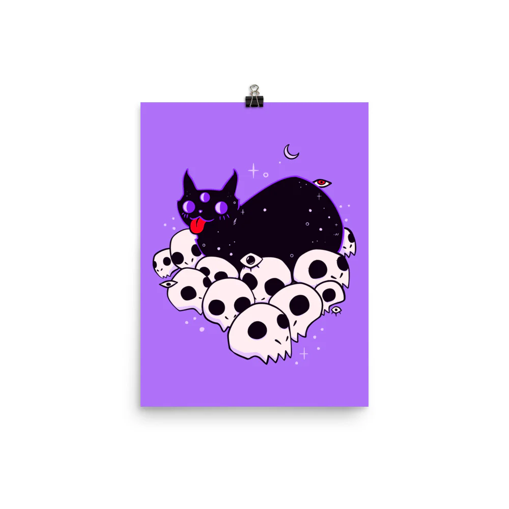 Cat On Skulls, Matte Art Print Poster - Image 4
