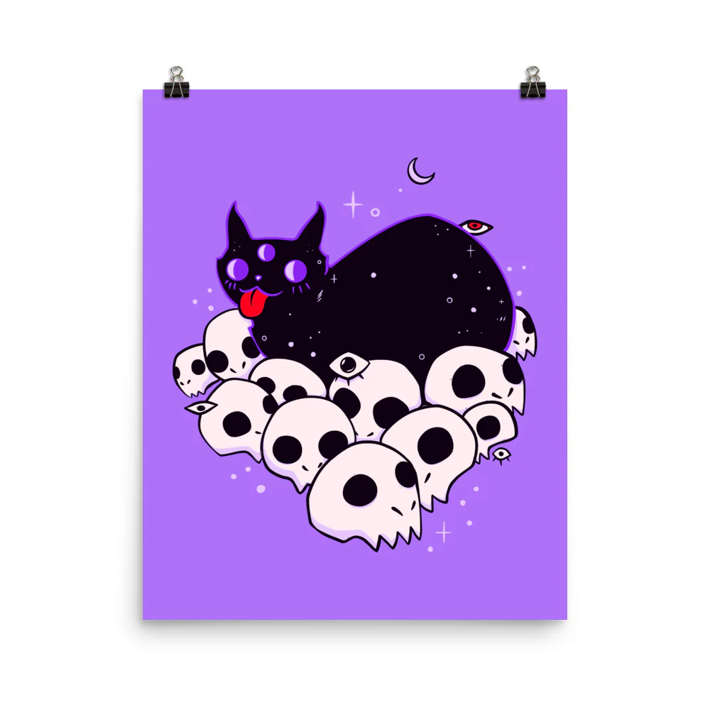 Cat On Skulls, Matte Art Print Poster - Image 5