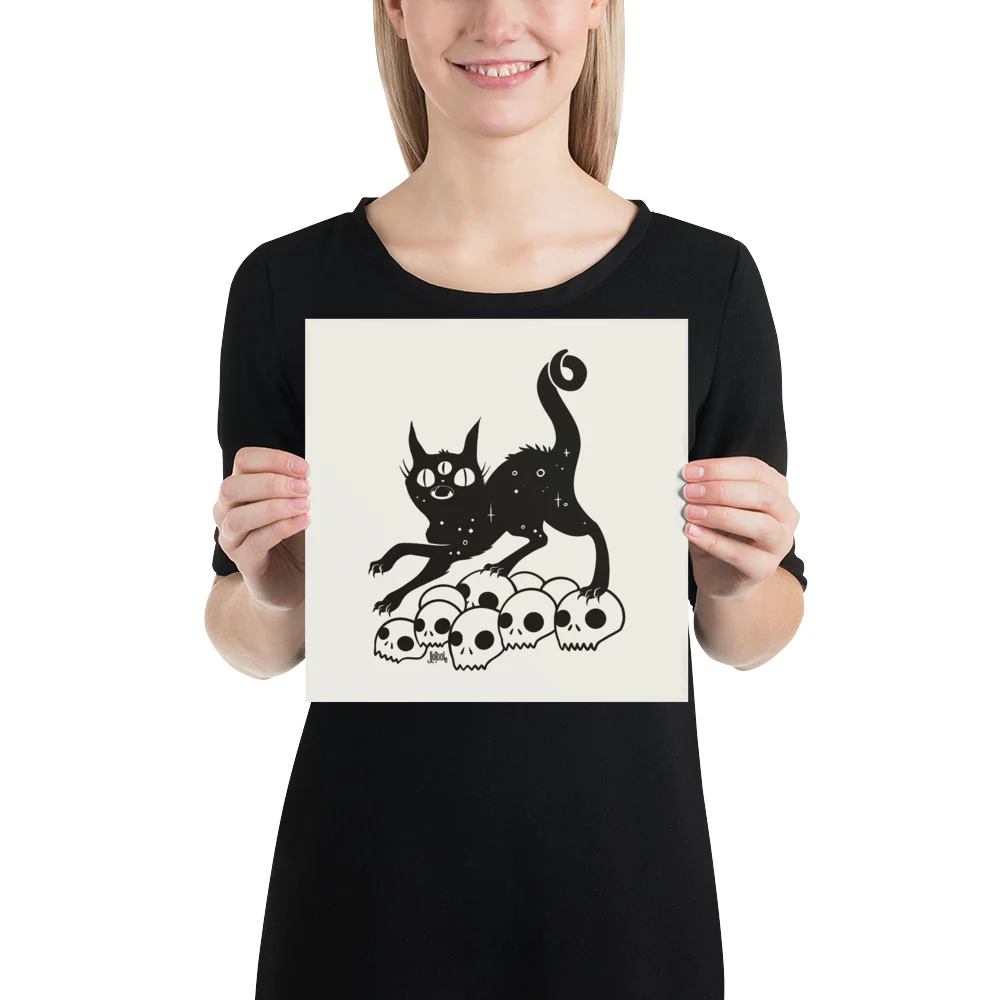 Cat On Skulls, Matte Art Print Poster - Image 3