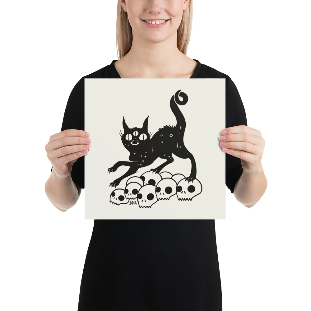 Cat On Skulls, Matte Art Print Poster - Image 4