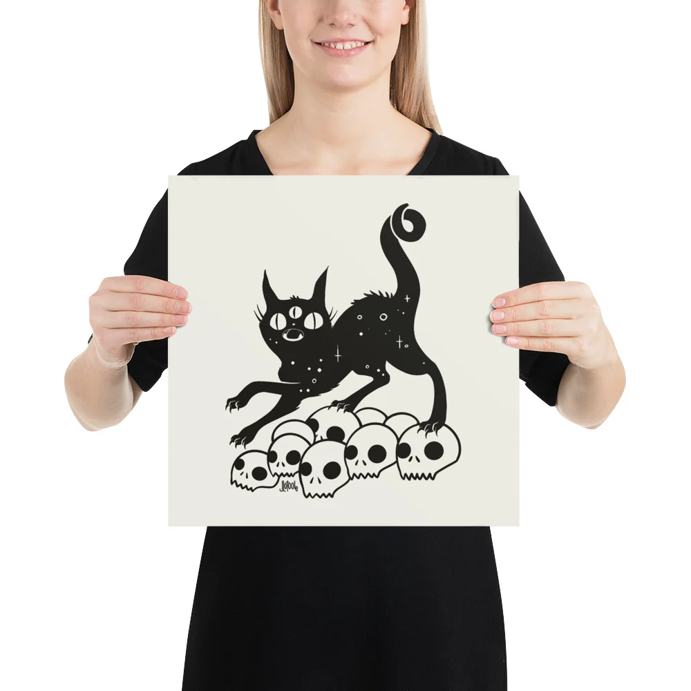 Cat On Skulls, Matte Art Print Poster - Image 5