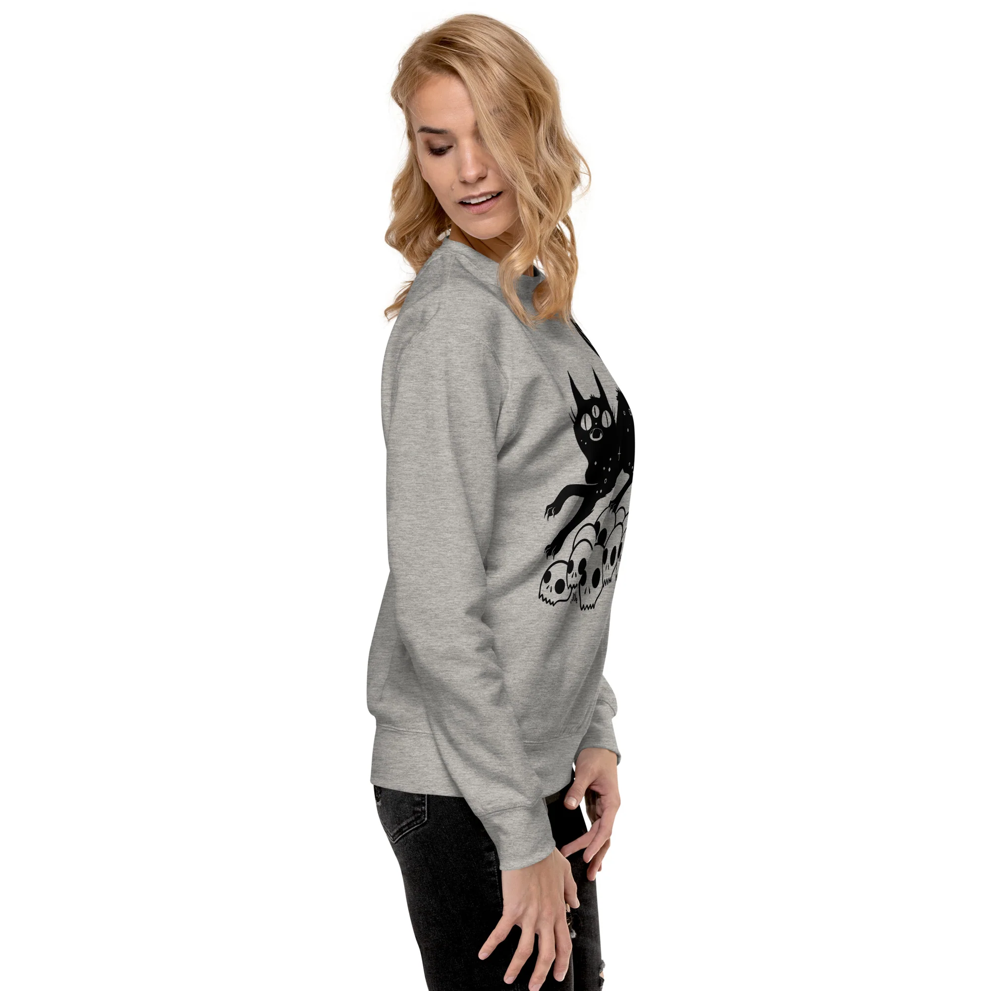 Cat On Skulls, Premium Unisex Sweatshirt - Image 2