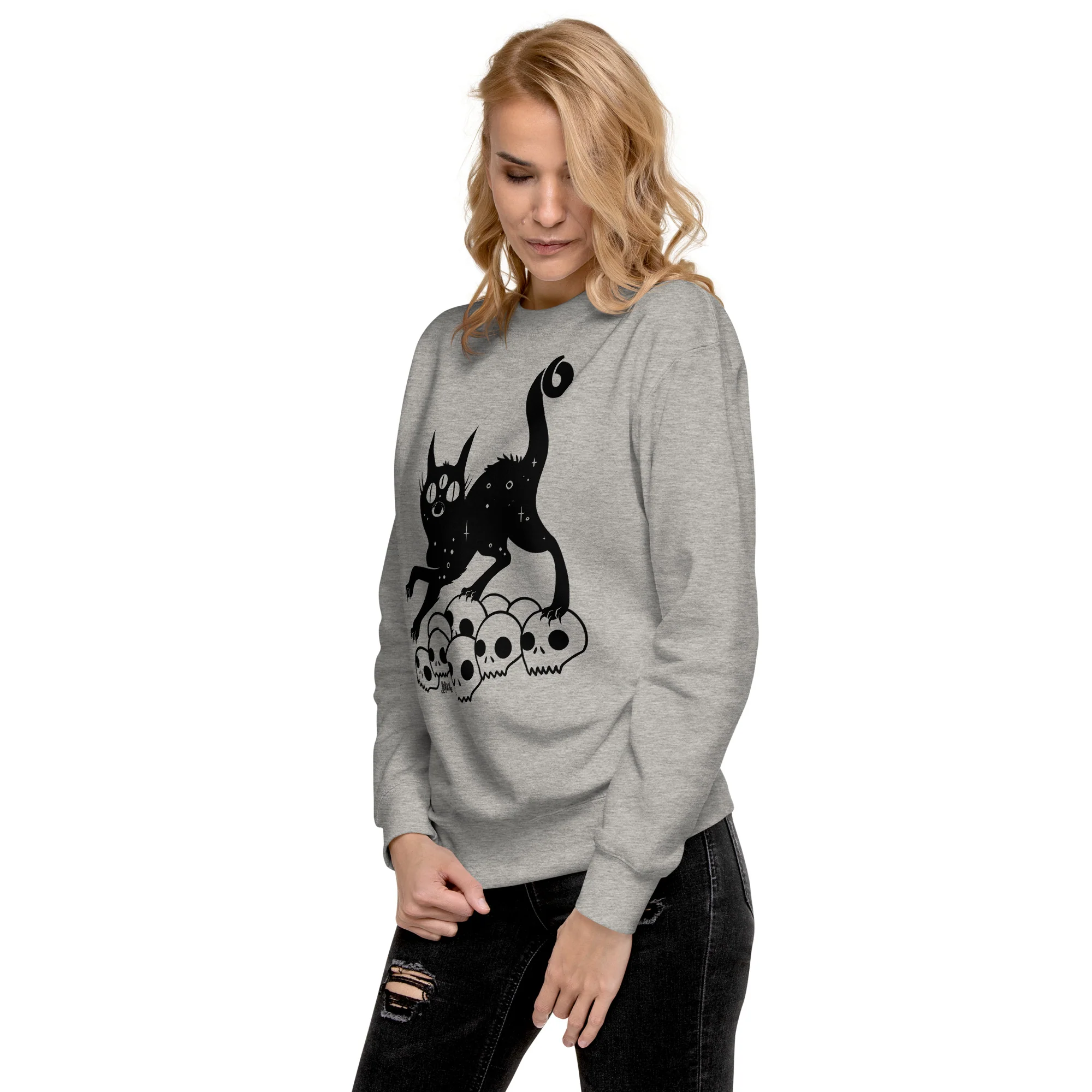 Cat On Skulls, Premium Unisex Sweatshirt - Image 3