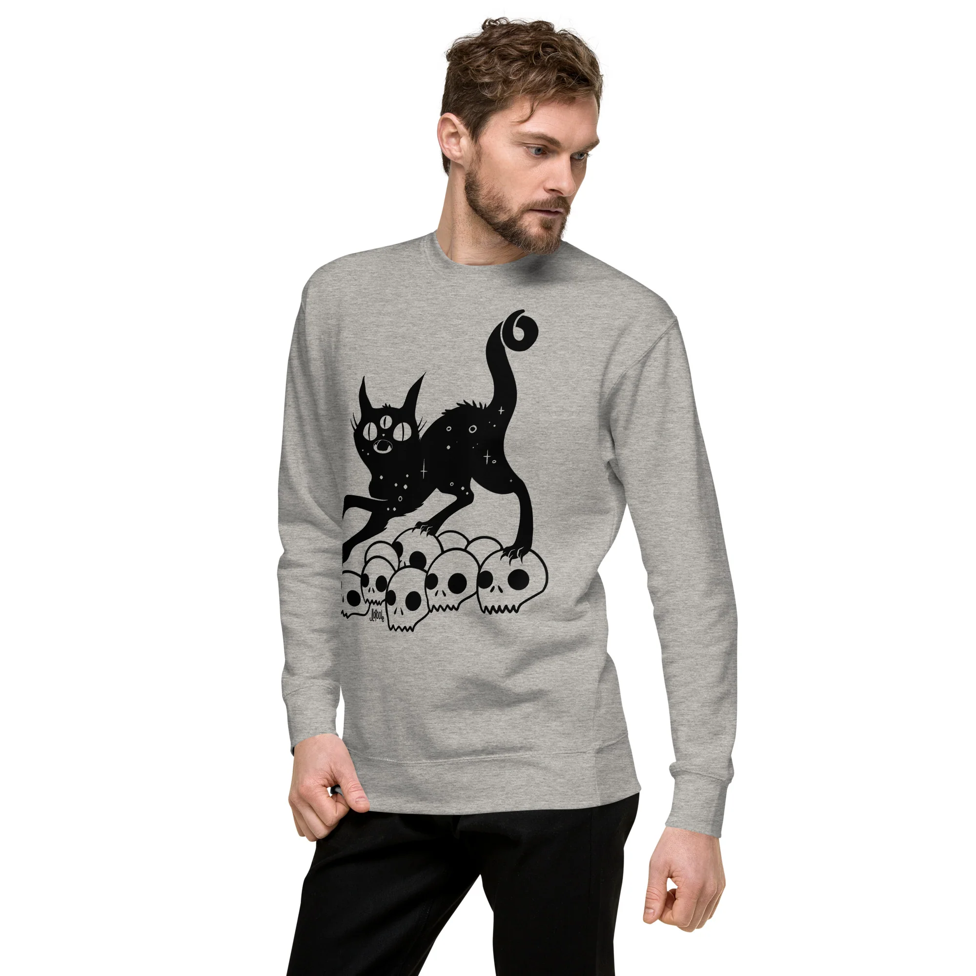Cat On Skulls, Premium Unisex Sweatshirt - Image 4