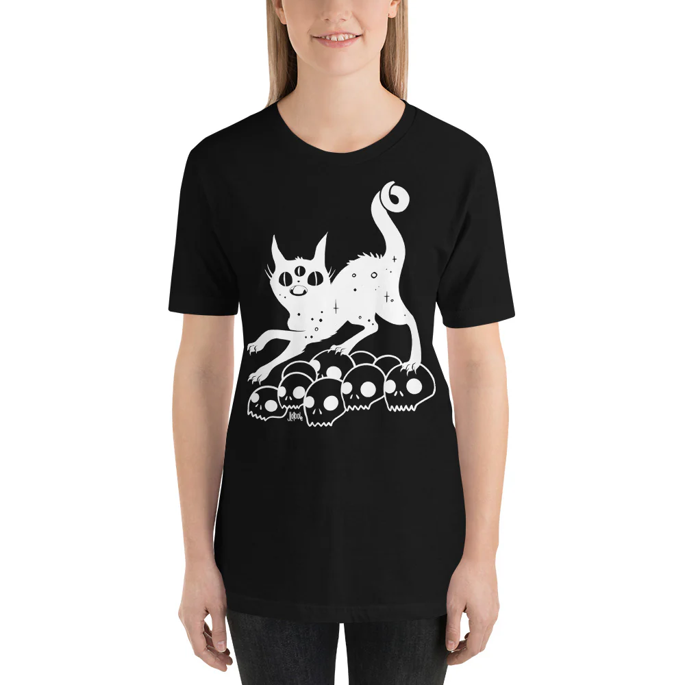 Cat On Skulls, Unisex T-Shirt, Black - Image 3